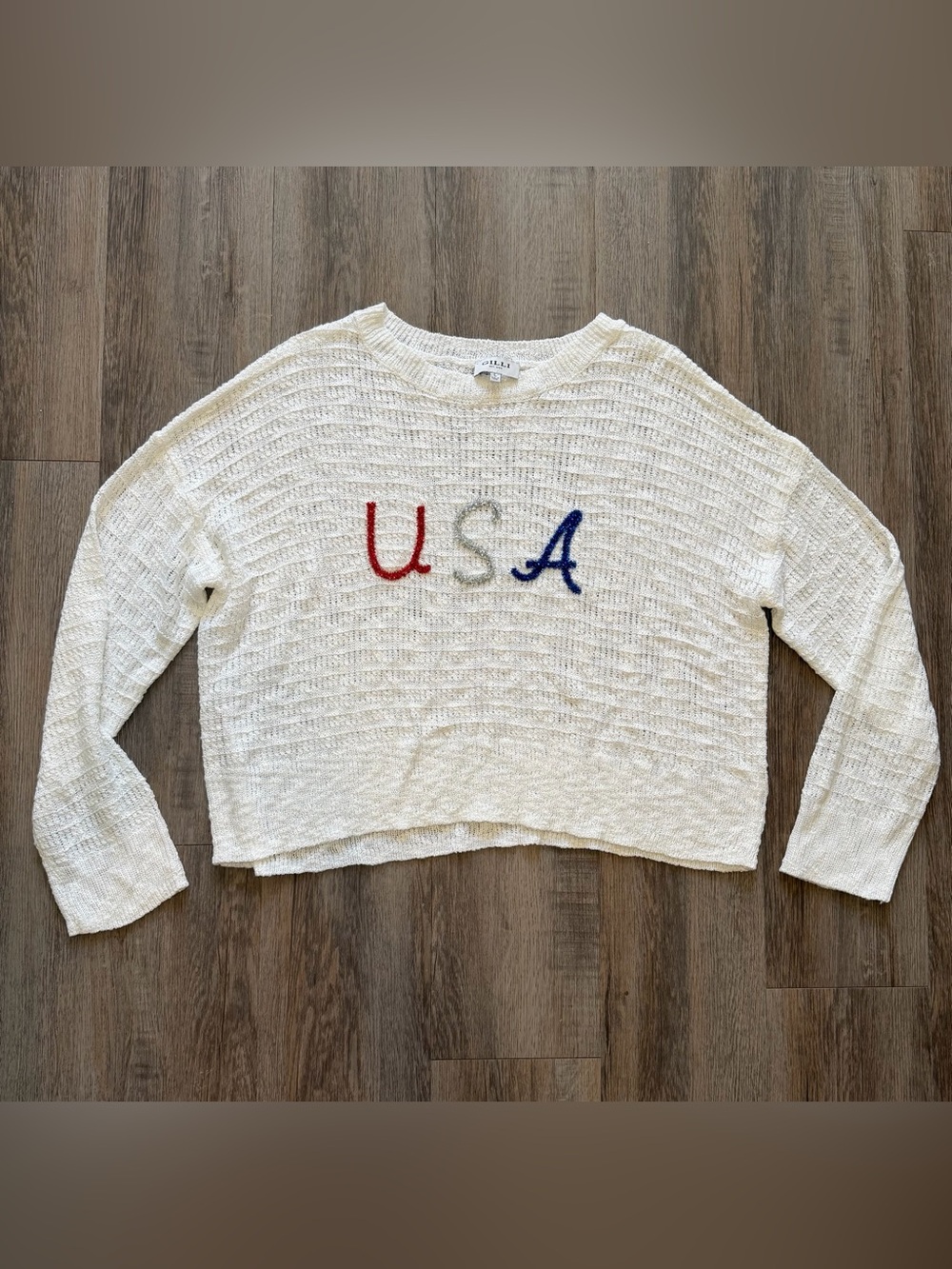 Gilli White Knit Crewneck Sweater Textured USA Design Women’s Size Large